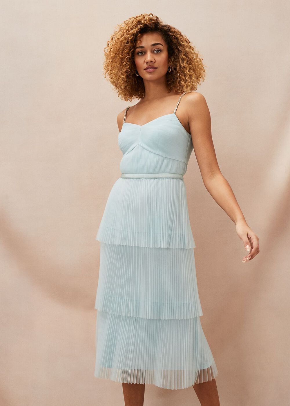 Kaia Pleated Tulle Midi Dress Eau De Nil