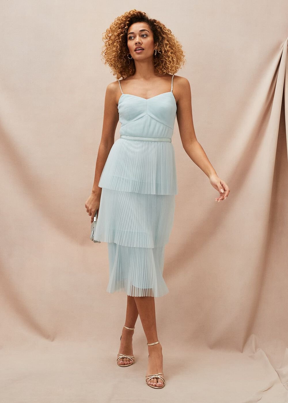 Kaia Pleated Tulle Midi Dress Eau De Nil