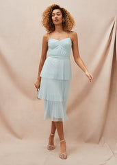 Kaia Pleated Tulle Midi Dress Eau De Nil