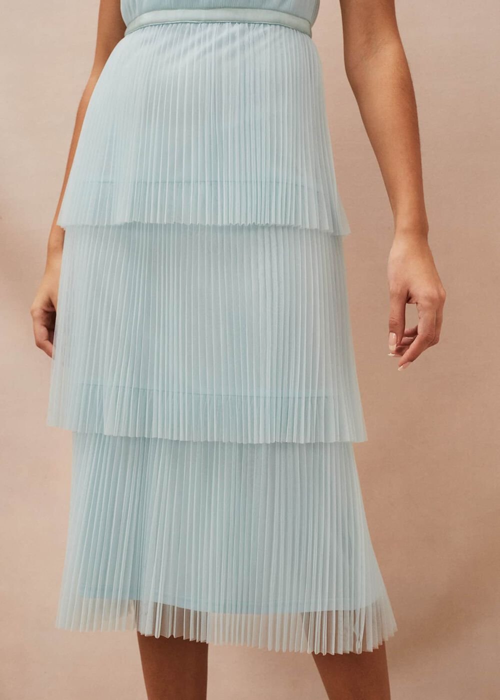 Kaia Pleated Tulle Midi Dress Eau De Nil