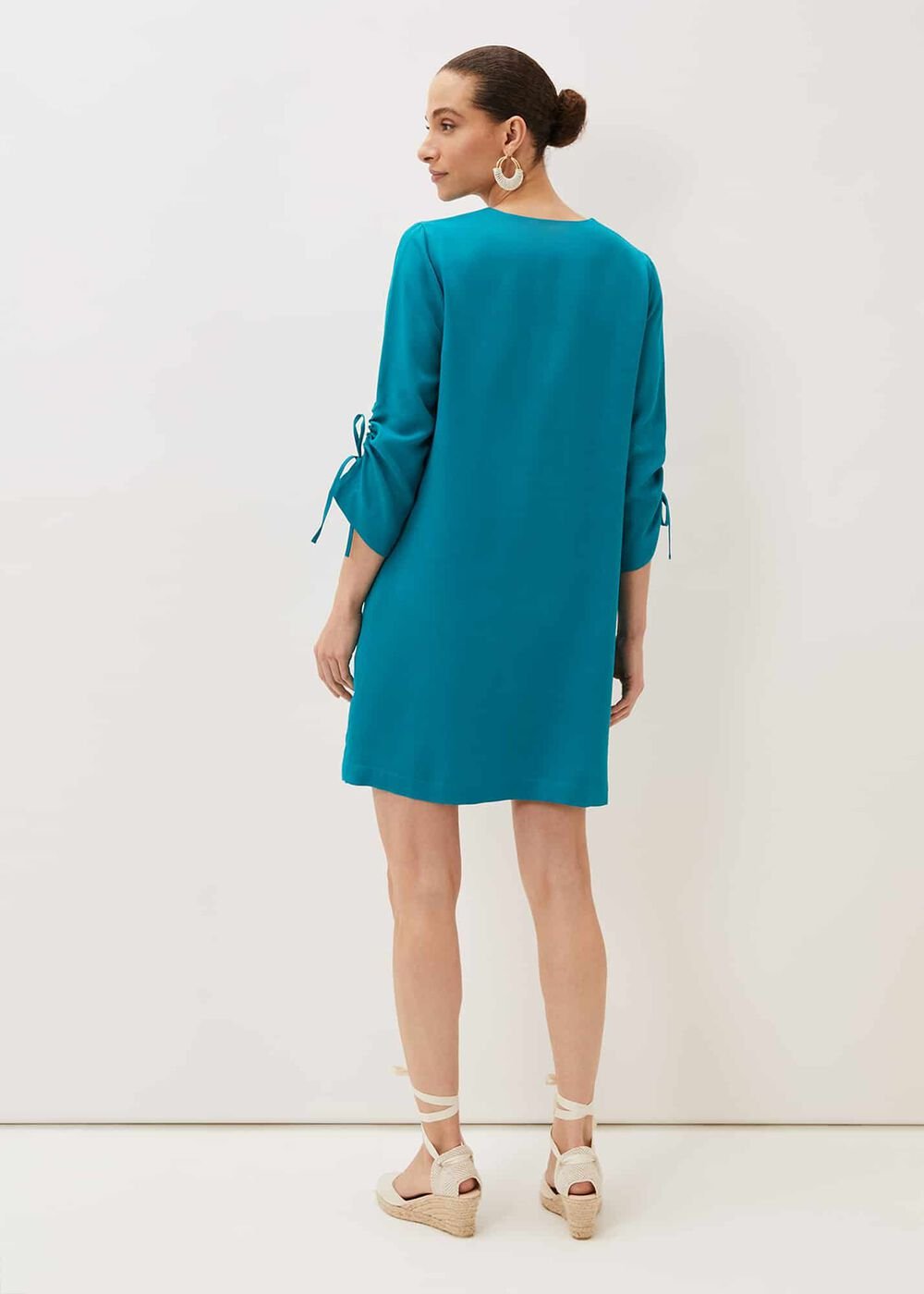 Ceiara Ruched Sleeve Tunic Dress Teal