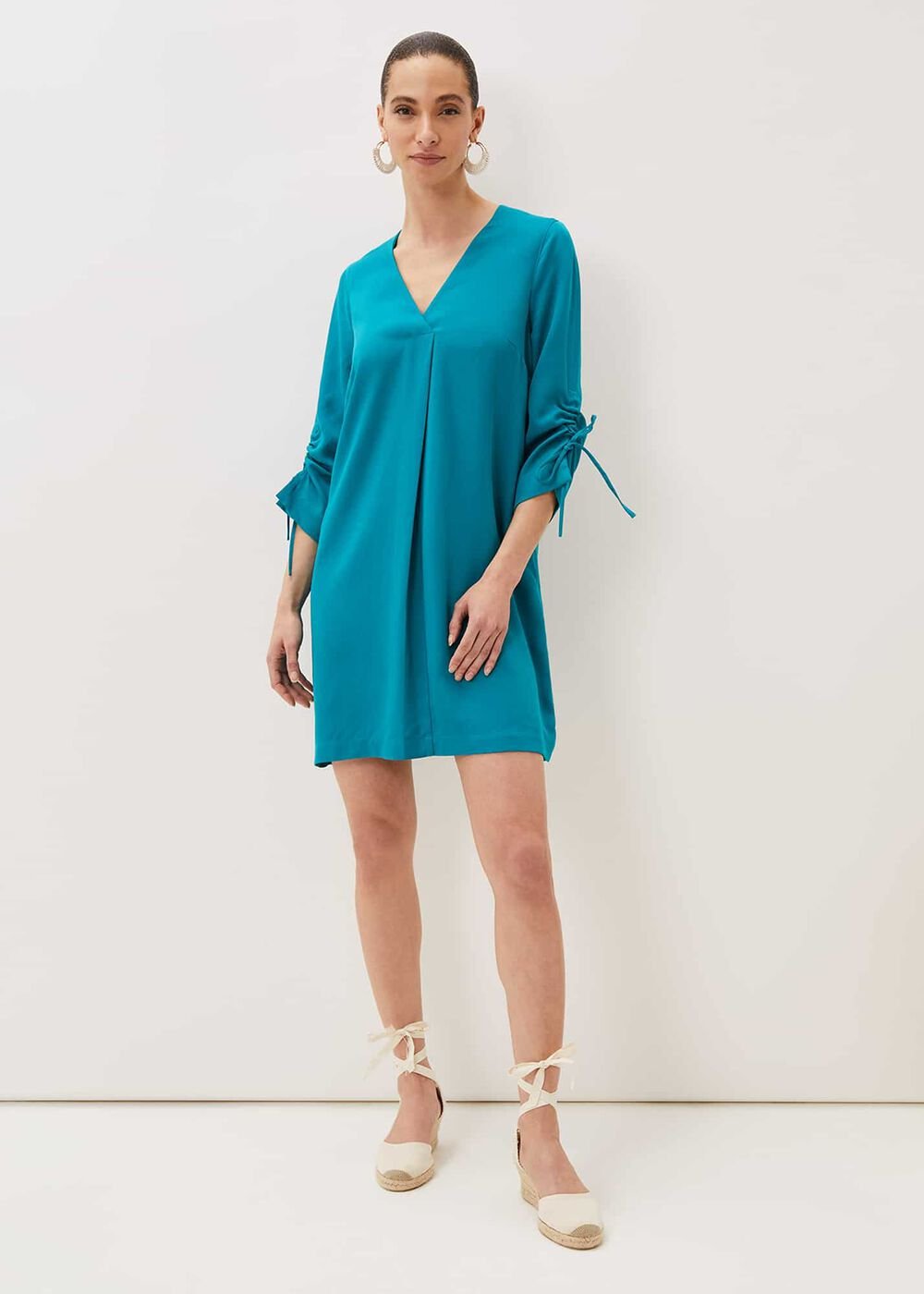 Ceiara Ruched Sleeve Tunic Dress Teal