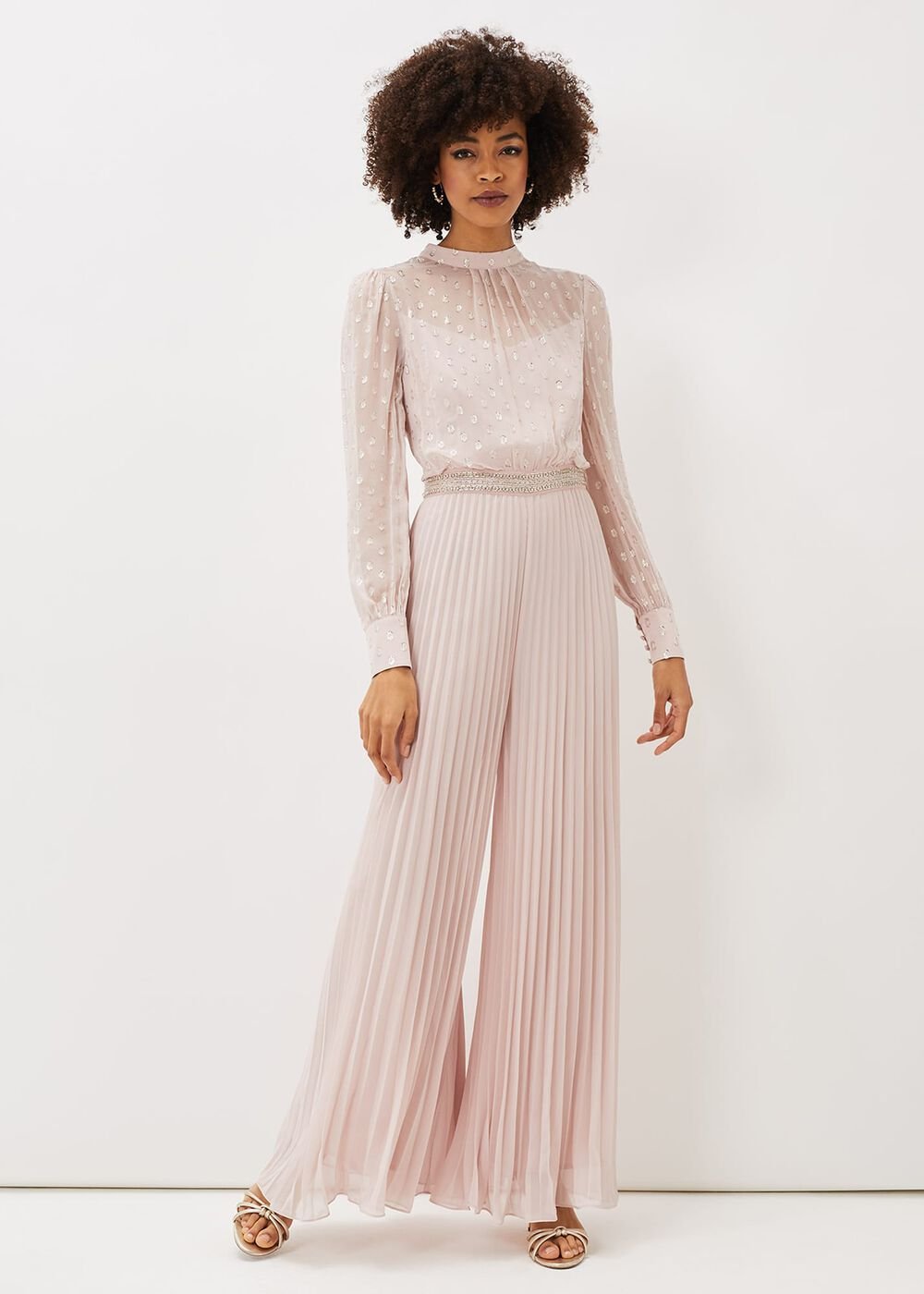 Charley Pleated Spot Print Jumpsuit Mauve