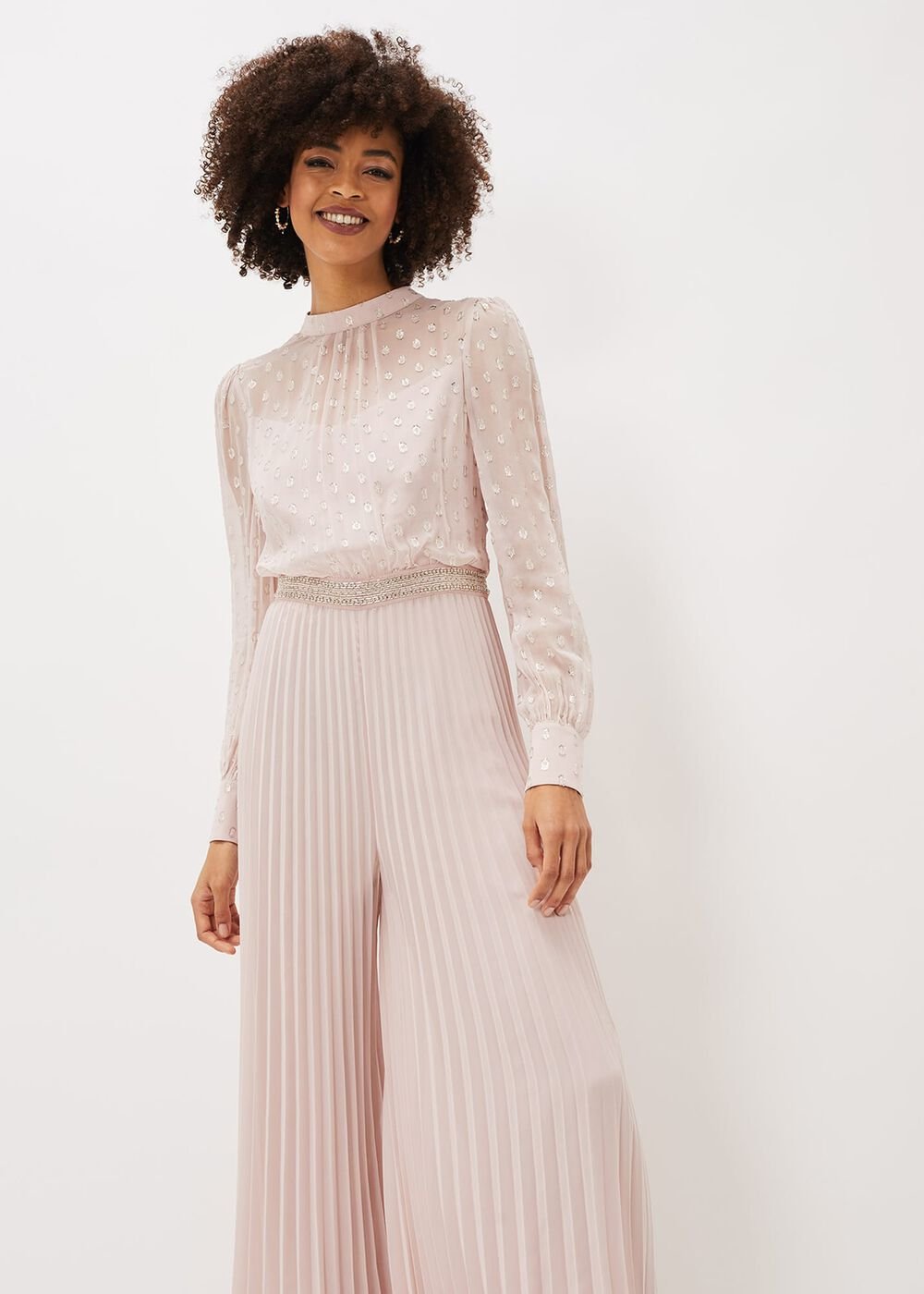 Charley Pleated Spot Print Jumpsuit Mauve