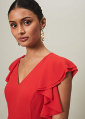 Scarlet Red Maxi Dress with Ruffled Sleeves & Skirt Scarlet