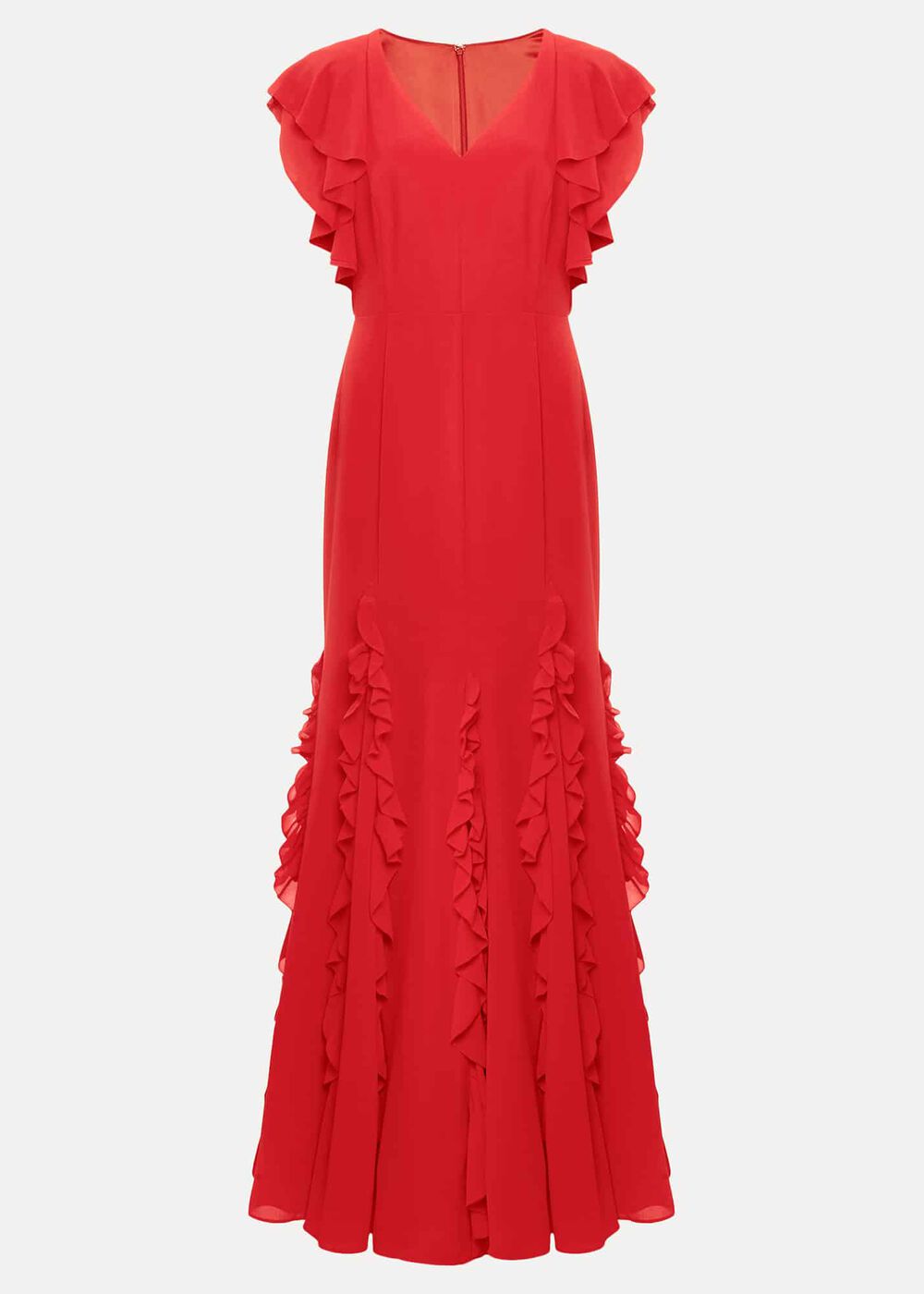 Scarlet Red Maxi Dress with Ruffled Sleeves & Skirt Scarlet