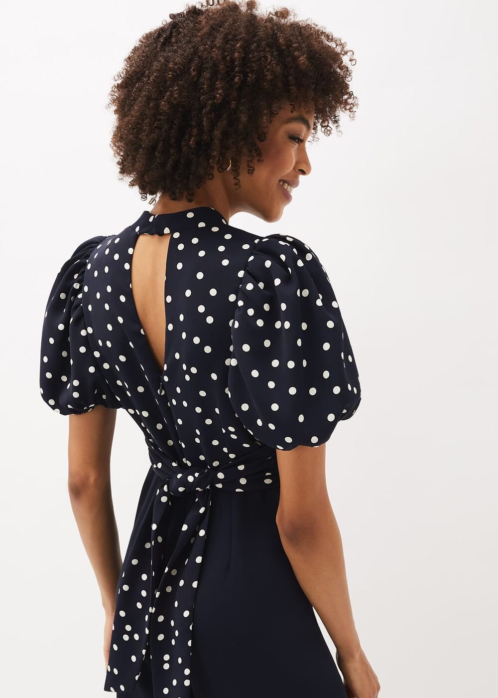 Paulina Puff Sleeve Spot Jumpsuit Navy/Ivory