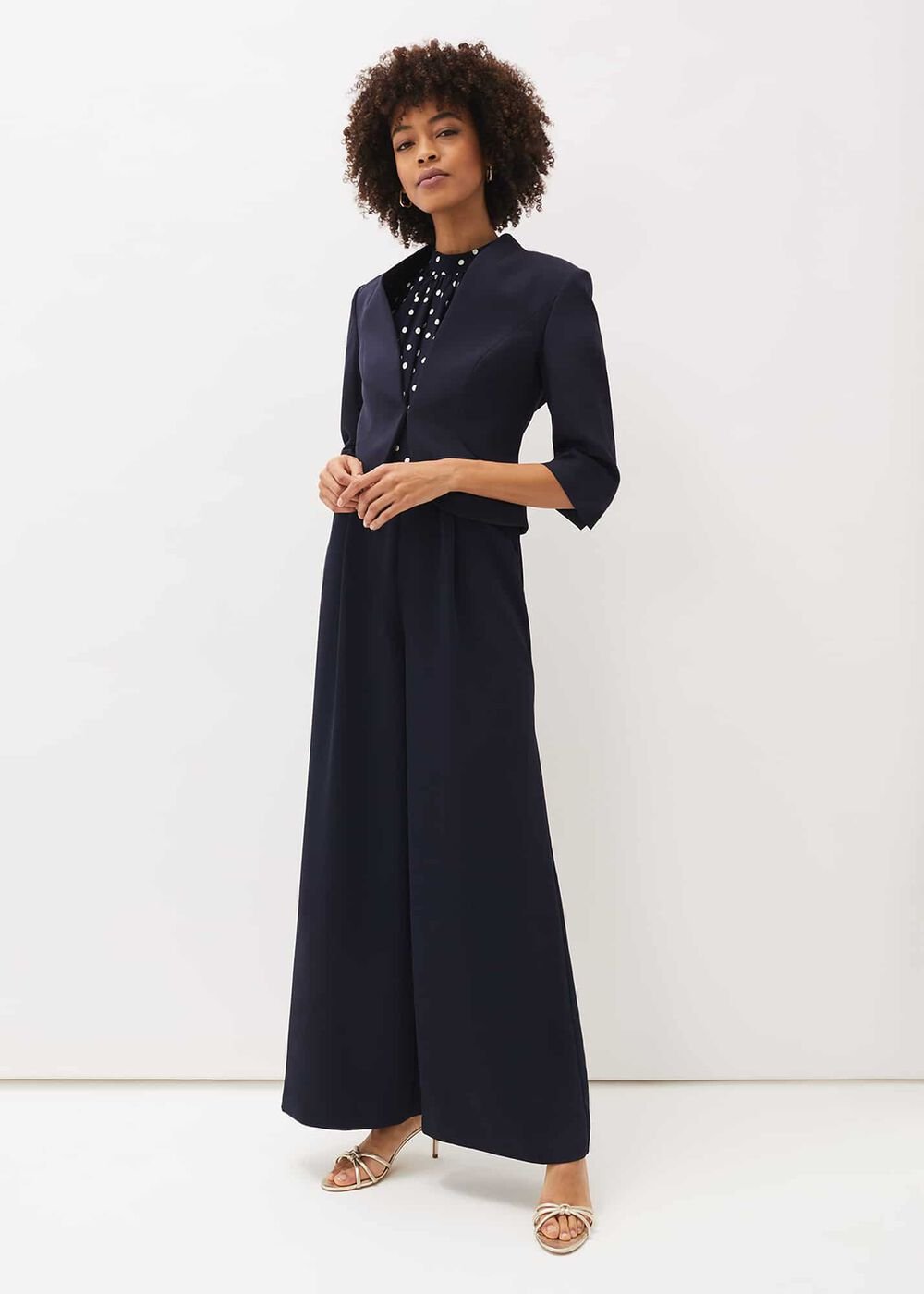 Paulina Puff Sleeve Spot Jumpsuit Navy/Ivory