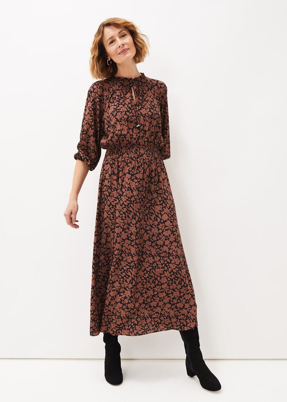 Phillipa Floral Midaxi Dress Black/Tan