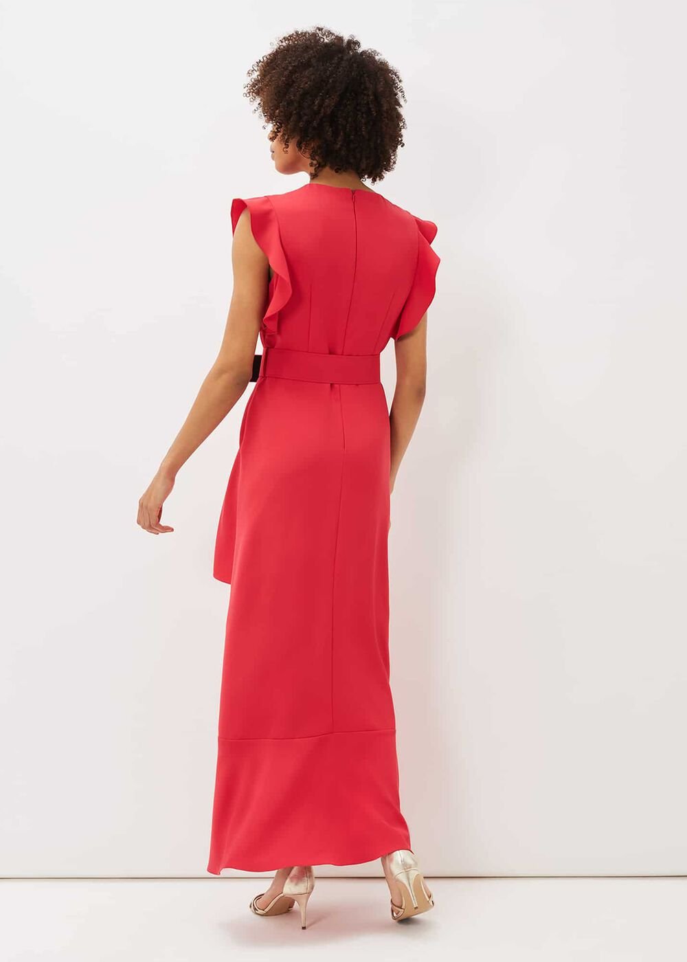 Phoebe Frill Belted Maxi Dress Coral