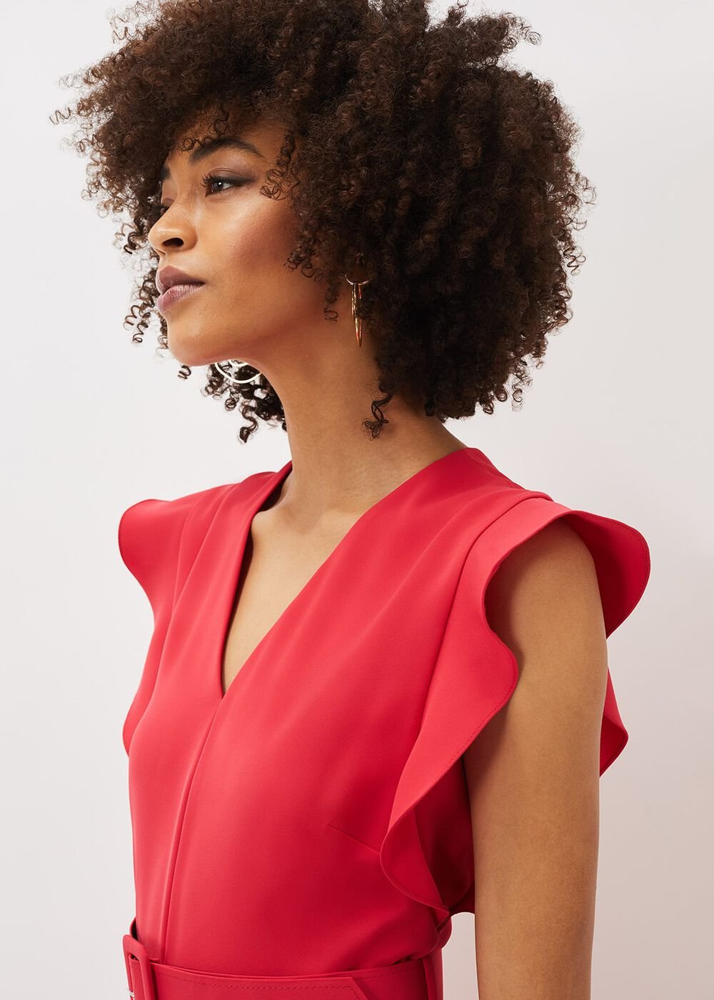 Phoebe Frill Belted Maxi Dress Coral