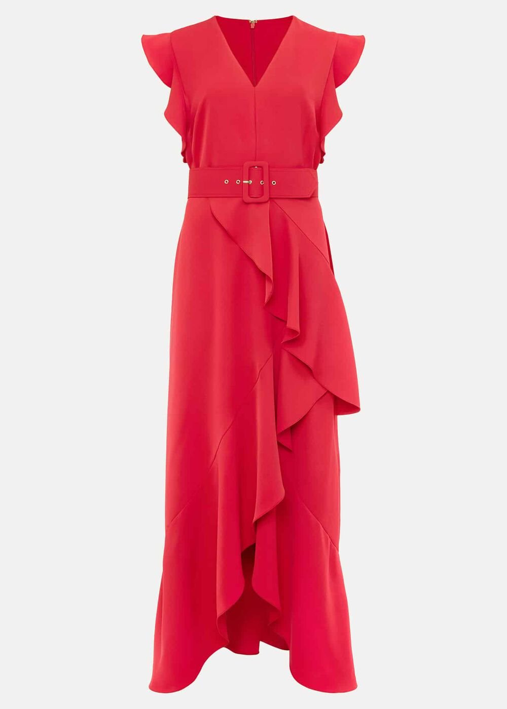 Phoebe Frill Belted Maxi Dress Coral