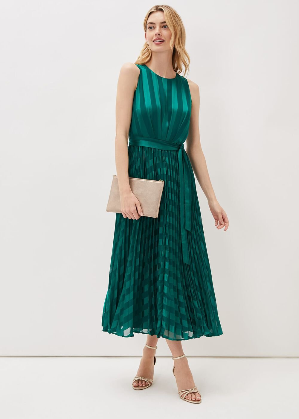 Beverley Stripe Jacquard Midaxi Dress Jade