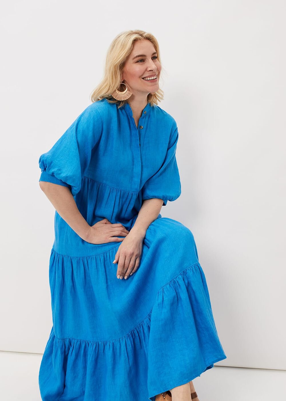 Gracie Tiered Maxi Dress Azure Blue
