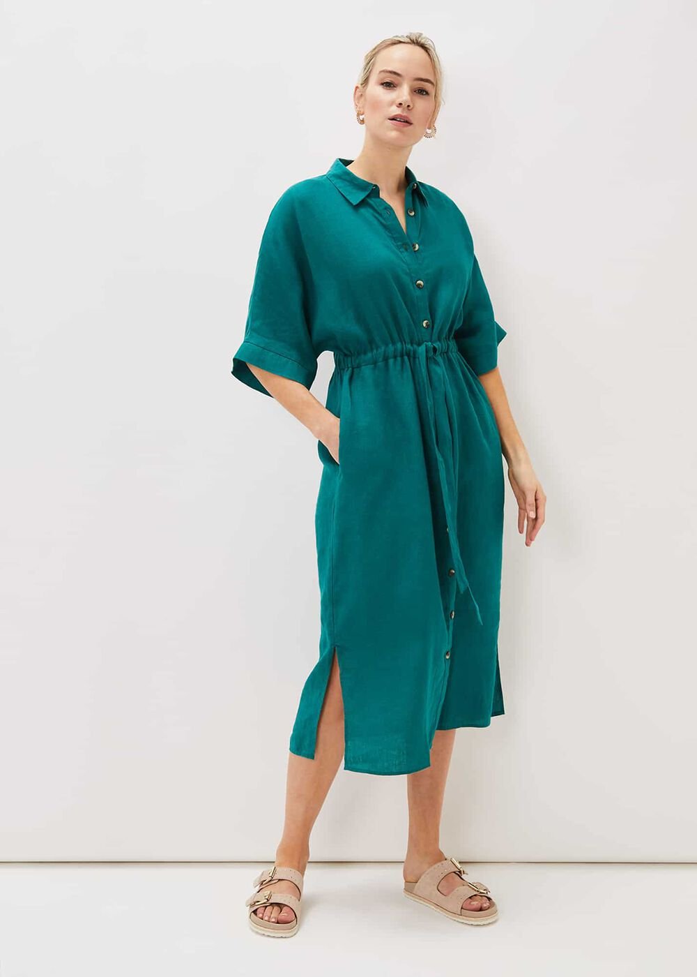 Marlene Tie Shirt Dress Jade
