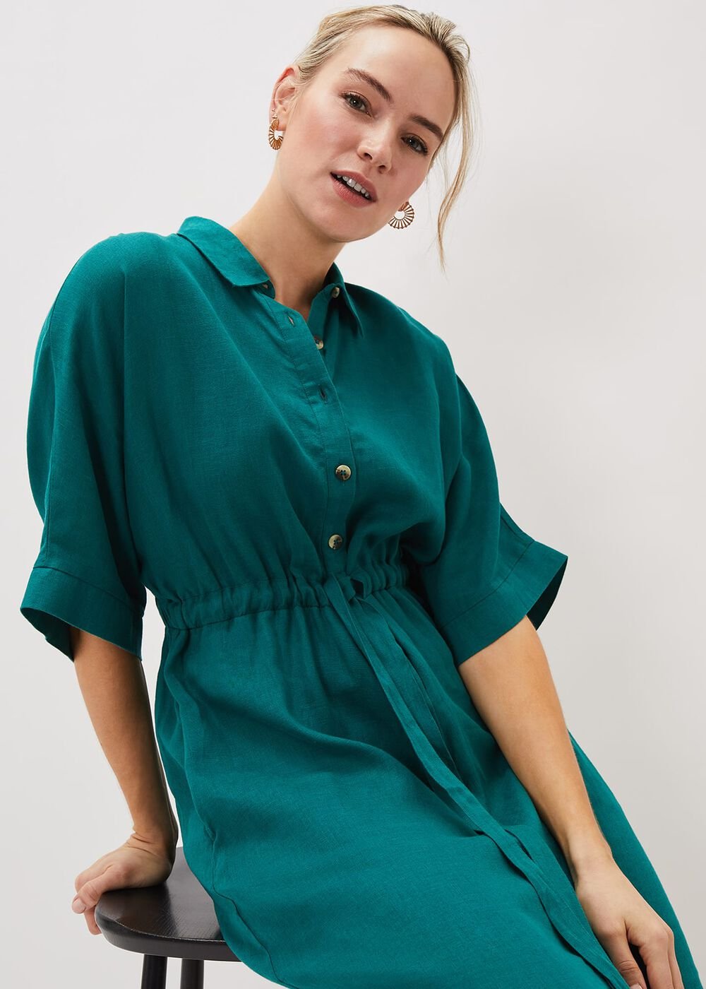 Marlene Tie Shirt Dress Jade