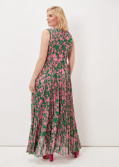 Brianna Pleated Print Dress Pink/Green