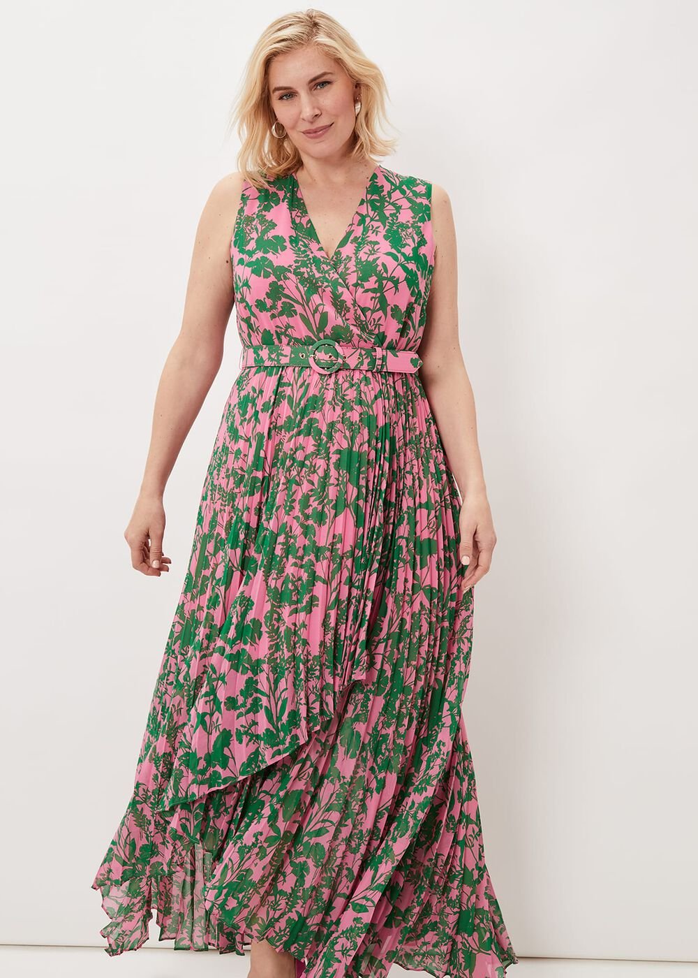 Brianna Pleated Print Dress Pink/Green