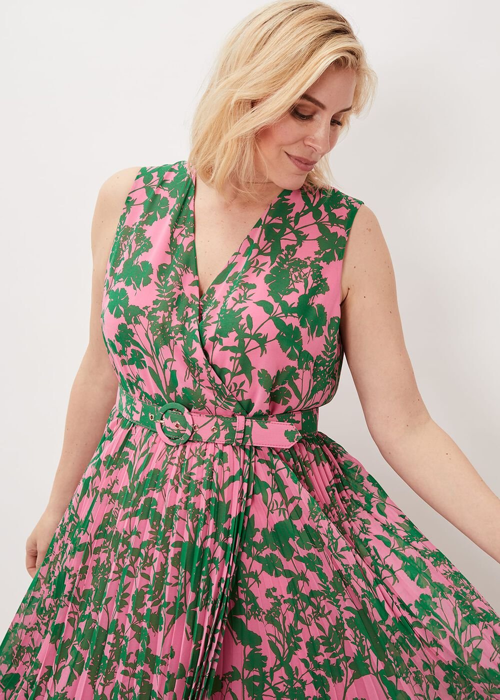 Brianna Pleated Print Dress Pink/Green