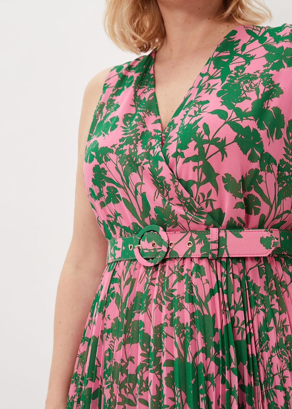 Brianna Pleated Print Dress Pink/Green