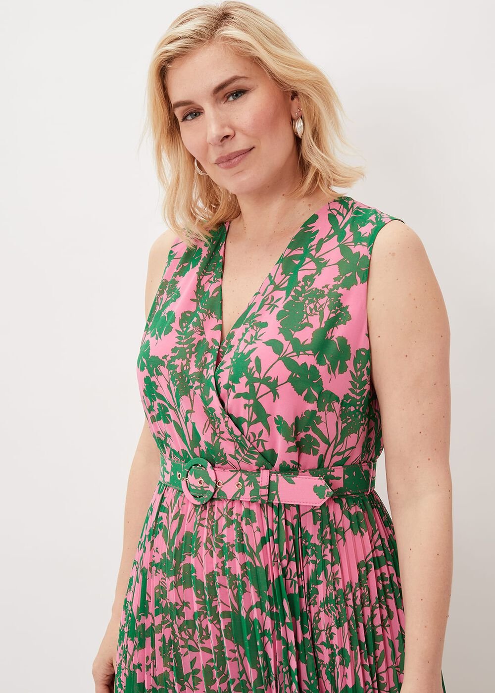 Brianna Pleated Print Dress Pink/Green