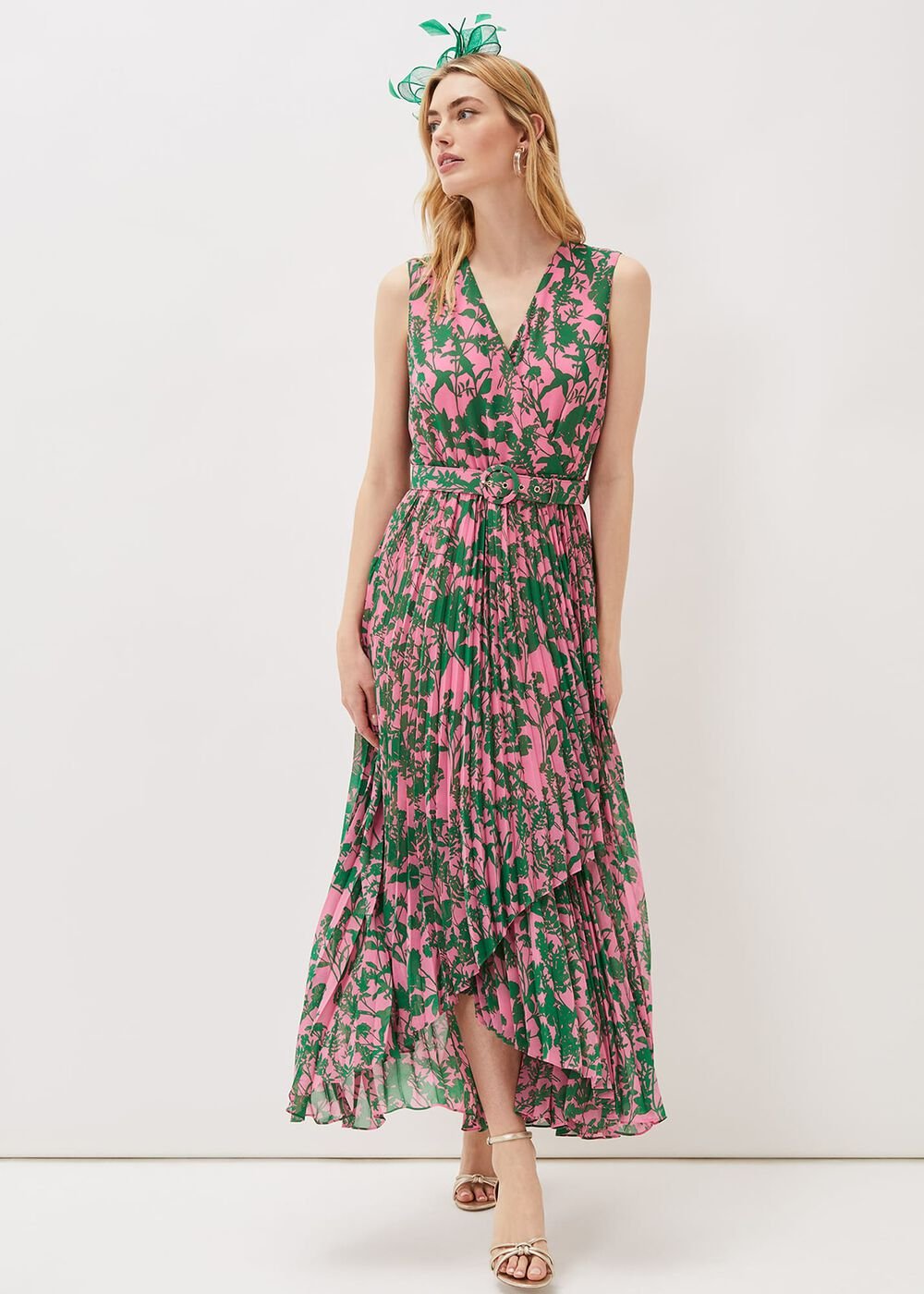 Brianna Pleated Print Dress Pink/Green