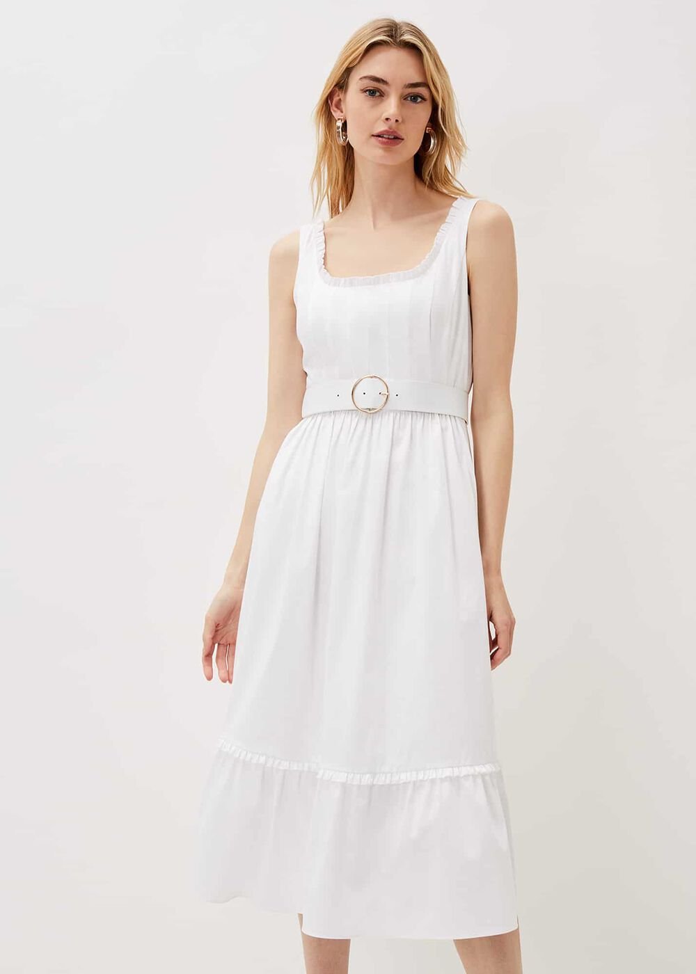 Tanya Cotton Belted Midaxi Dress White