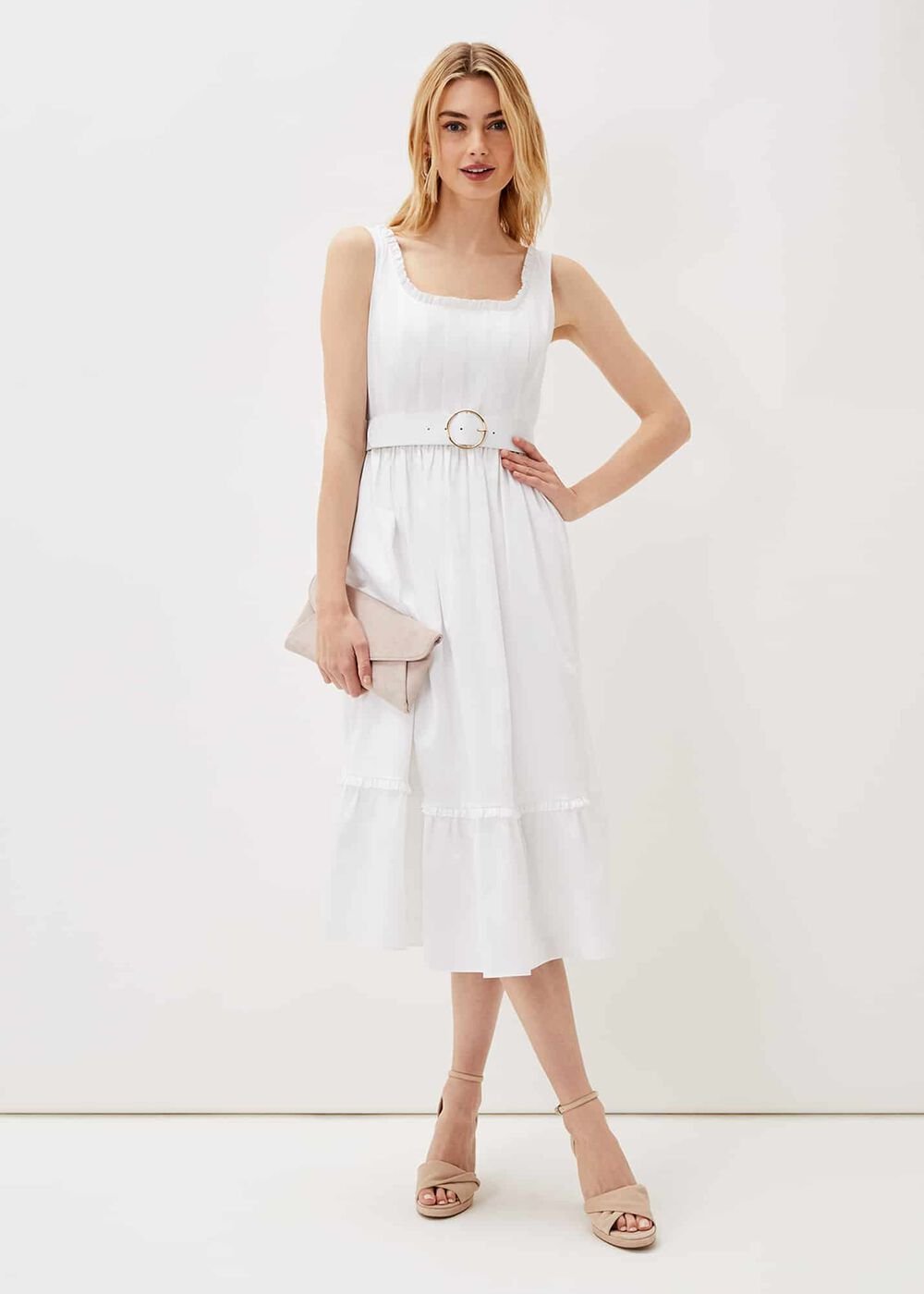 Tanya Cotton Belted Midaxi Dress White