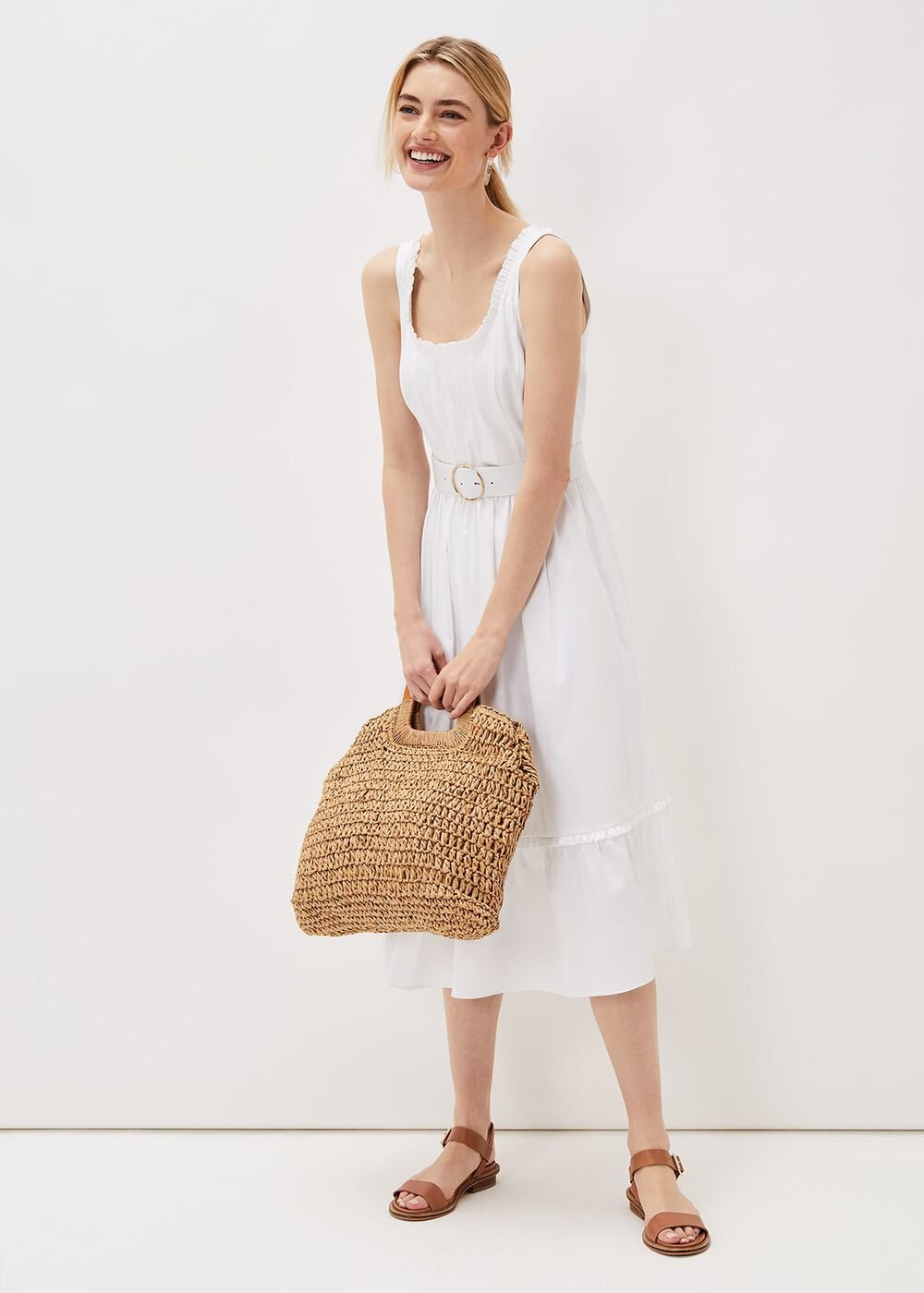 Tanya Cotton Belted Midaxi Dress White