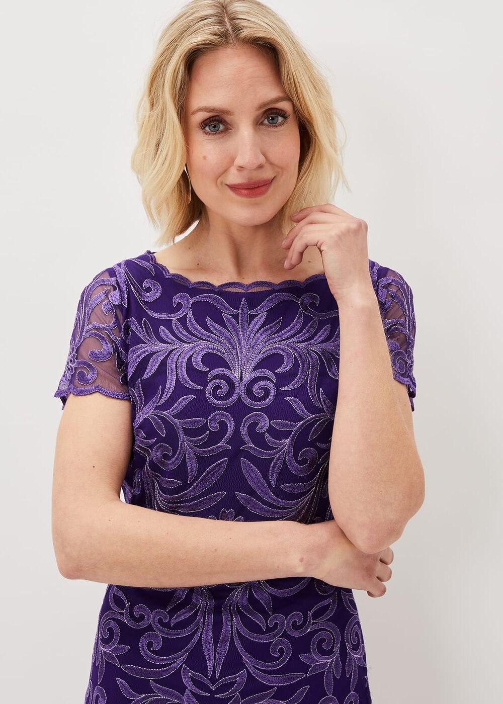 Nessa Embroidered Midi Dress Violet