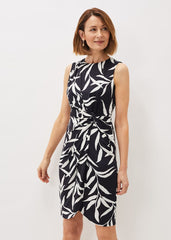 Amber Leaf Print Fitted Jersey Dress Navy/Ivory