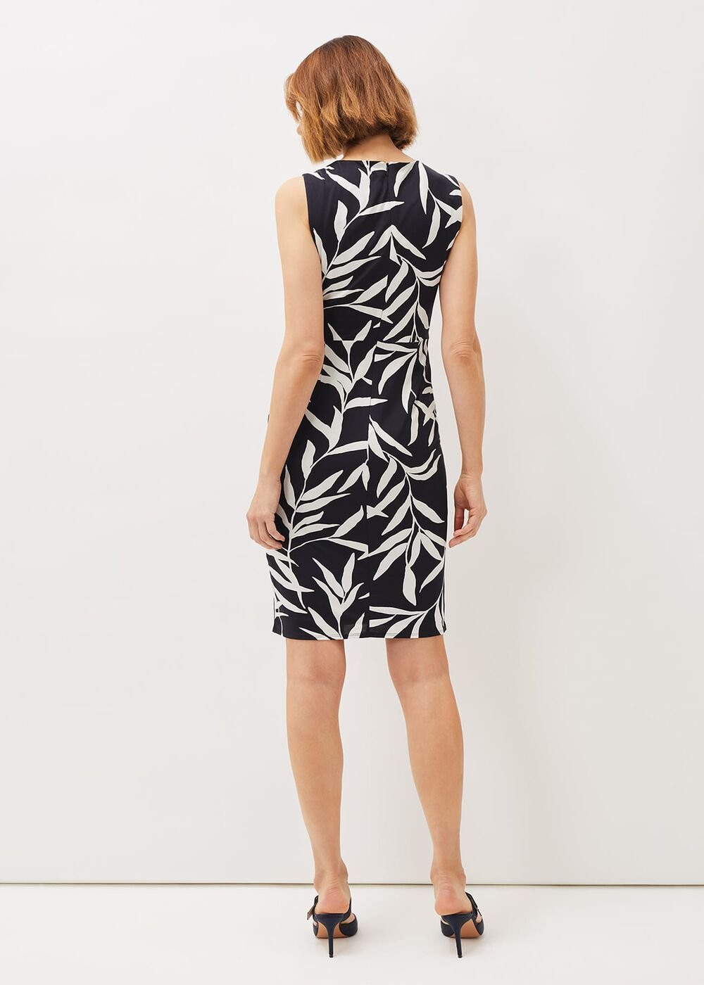 Amber Leaf Print Fitted Jersey Dress Navy/Ivory