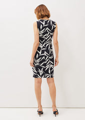 Amber Leaf Print Fitted Jersey Dress Navy/Ivory