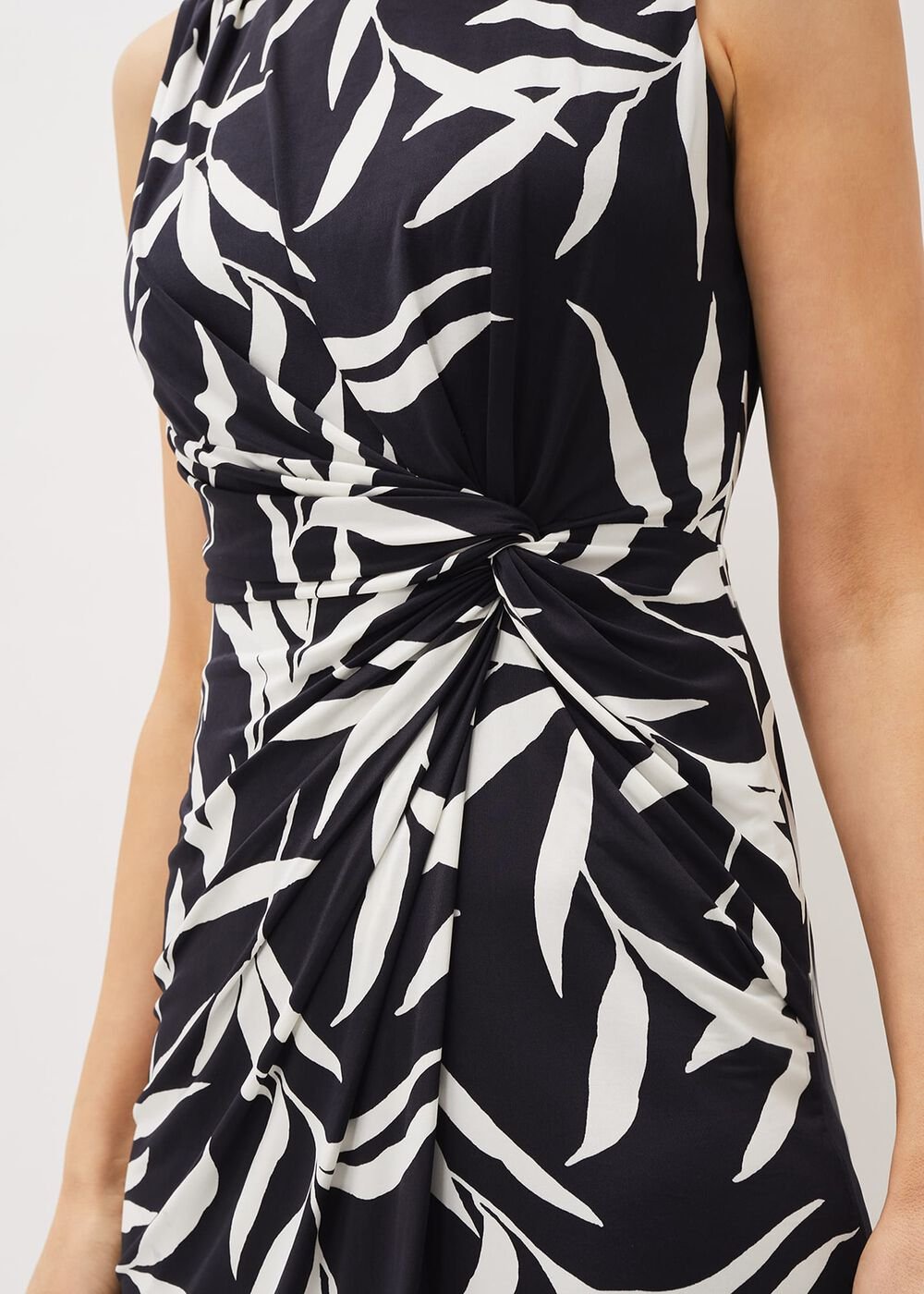Amber Leaf Print Fitted Jersey Dress Navy/Ivory