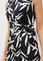 Amber Leaf Print Fitted Jersey Dress Navy/Ivory