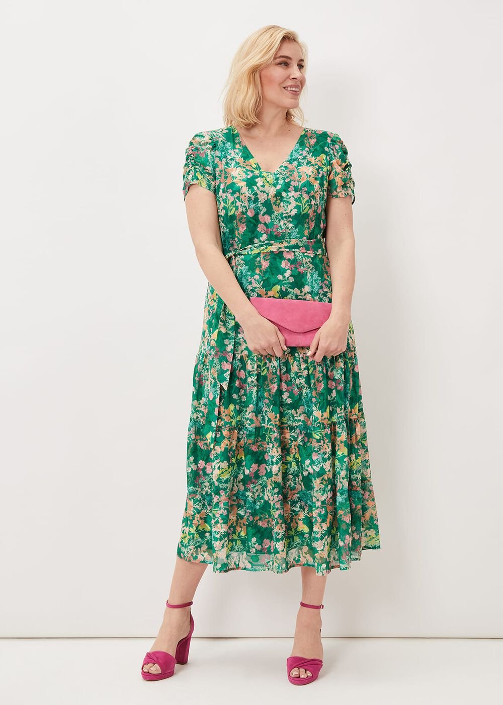 Morven Printed Tiered Dress Green/Multi