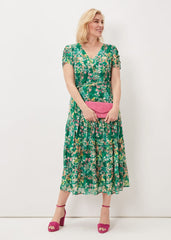 Morven Printed Tiered Dress Green/Multi