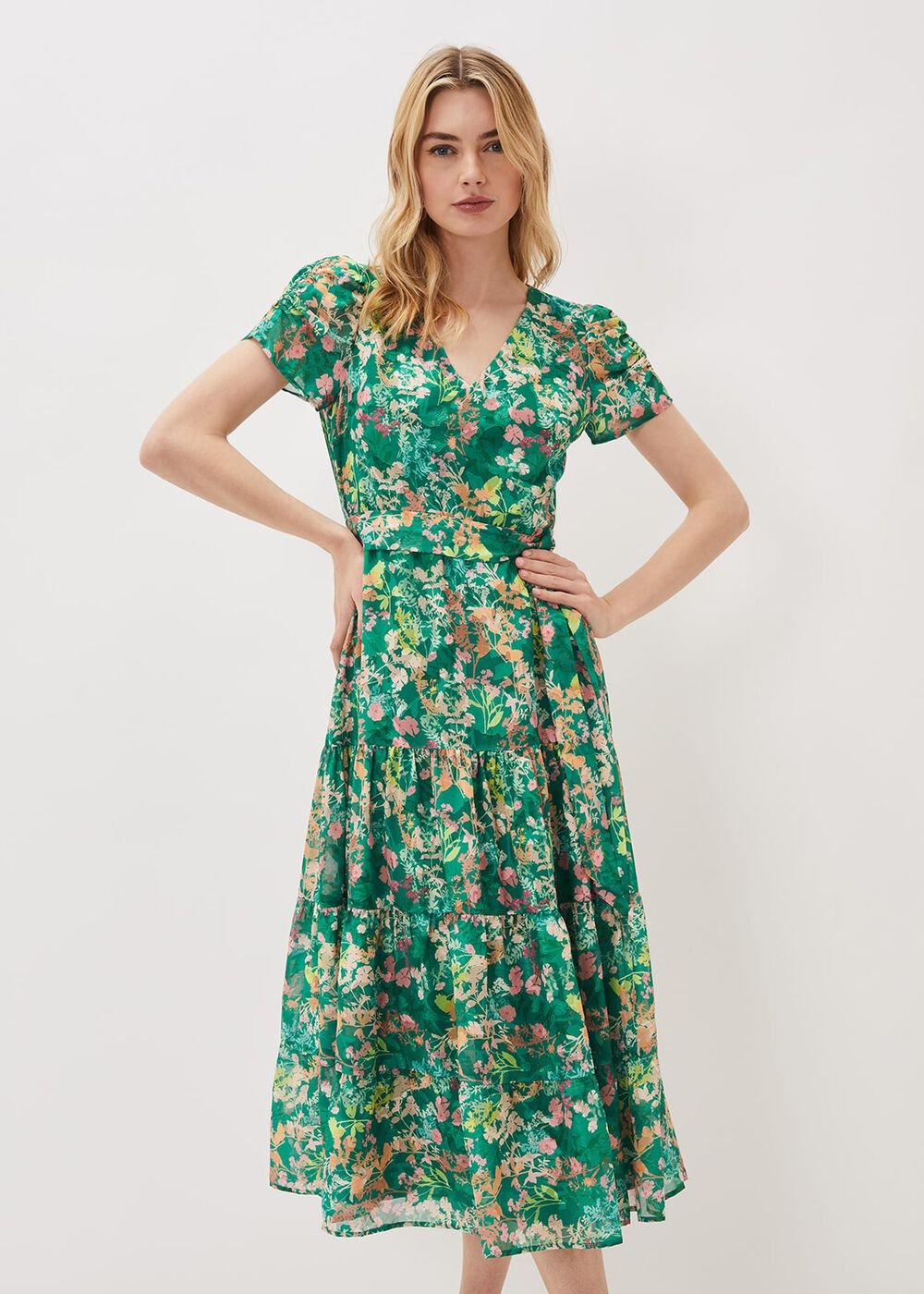 Morven Printed Tiered Dress Green/Multi