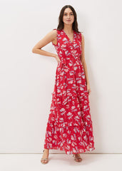 Antonella Floral Tiered Maxi Dress Lipstick/Pale Blue