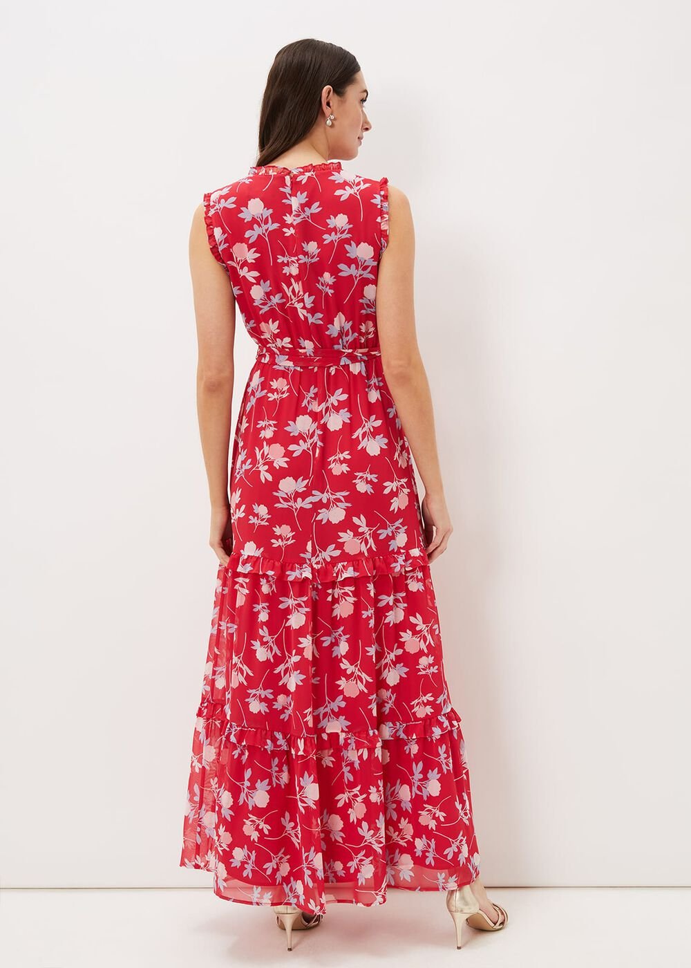 Antonella Floral Tiered Maxi Dress Lipstick/Pale Blue