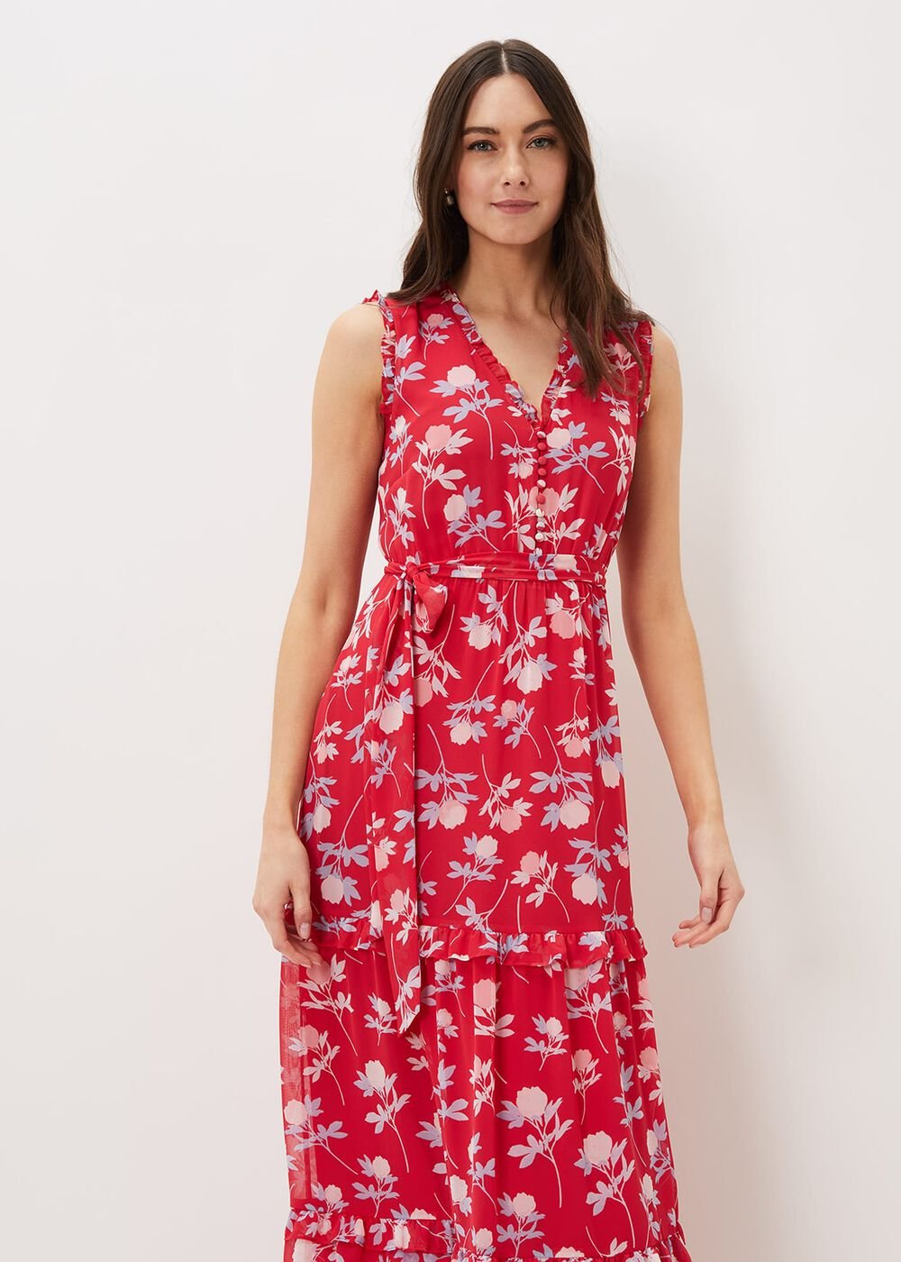 Antonella Floral Tiered Maxi Dress Lipstick/Pale Blue