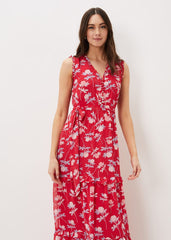 Antonella Floral Tiered Maxi Dress Lipstick/Pale Blue