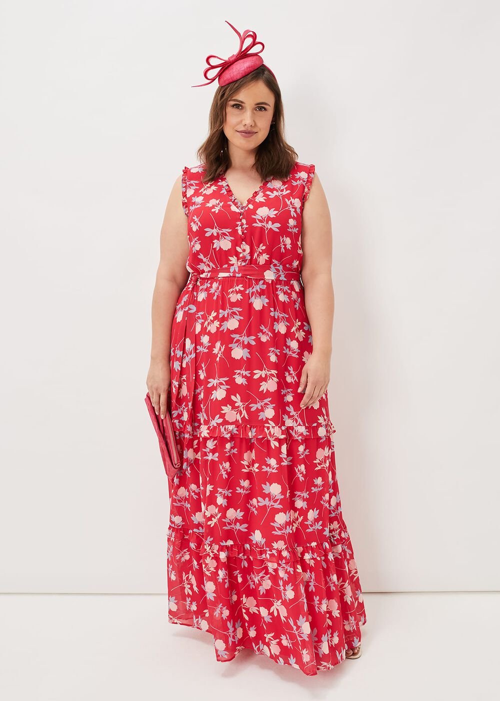Antonella Floral Tiered Maxi Dress Lipstick/Pale Blue