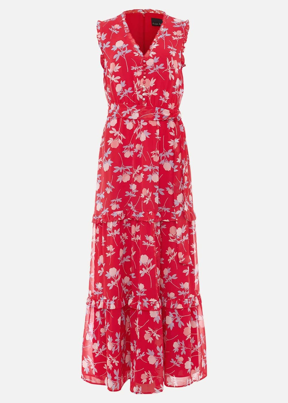 Antonella Floral Tiered Maxi Dress Lipstick/Pale Blue