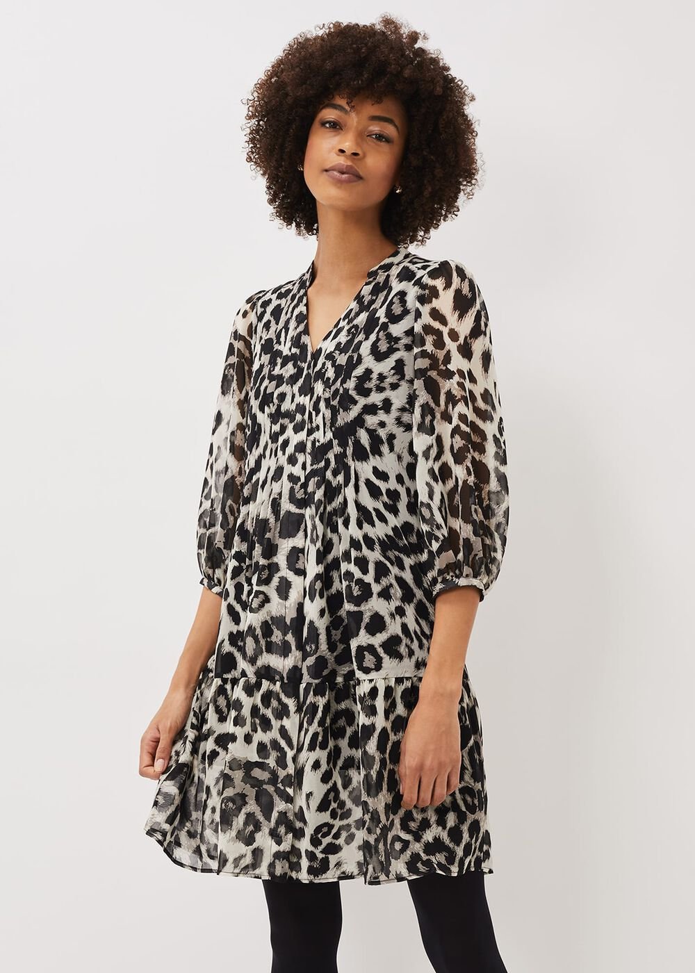 Penele Leopard Print Swing Dress Black/Multi