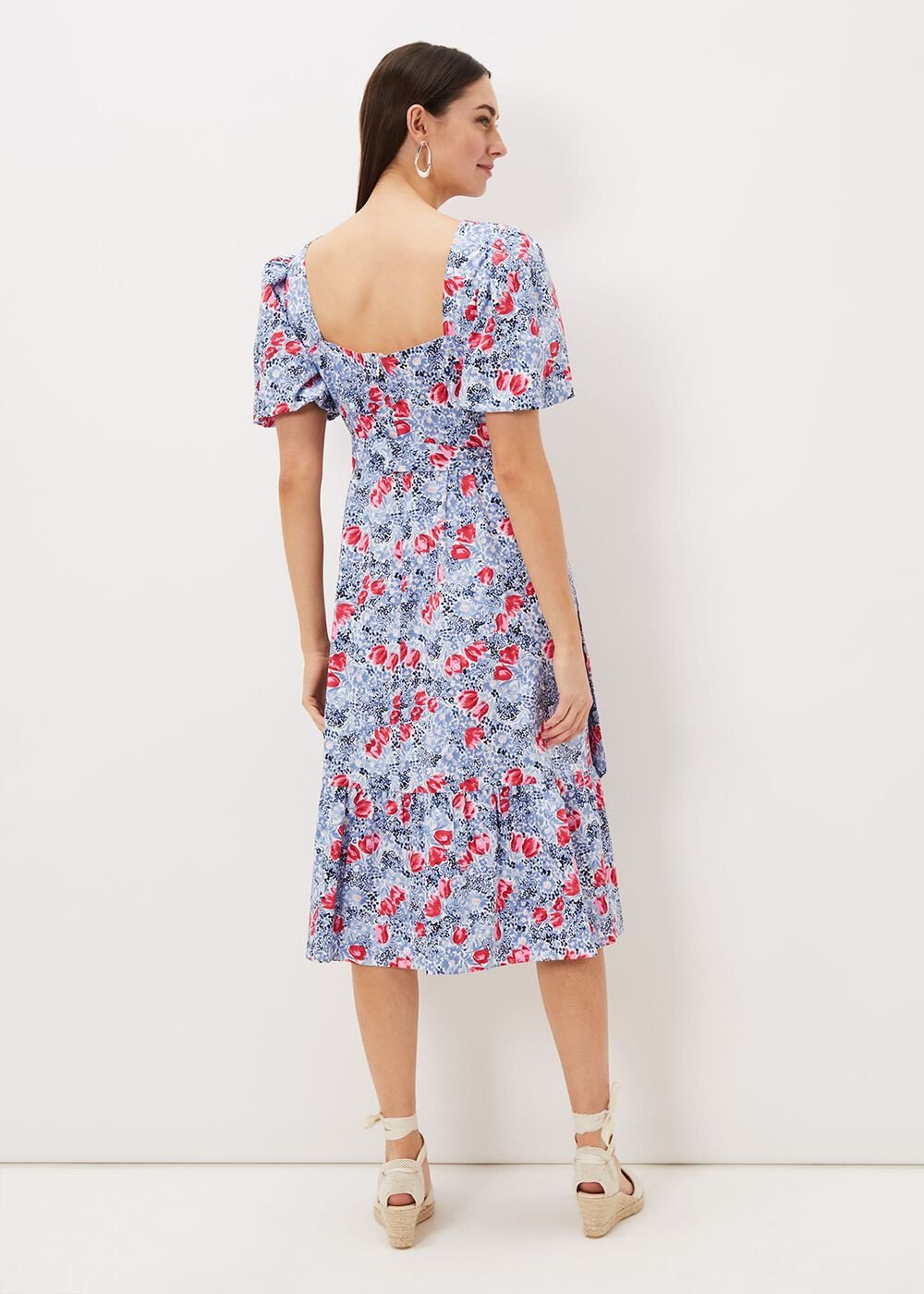 Abbiana Cotton Floral Midi Dress Multi-Coloured