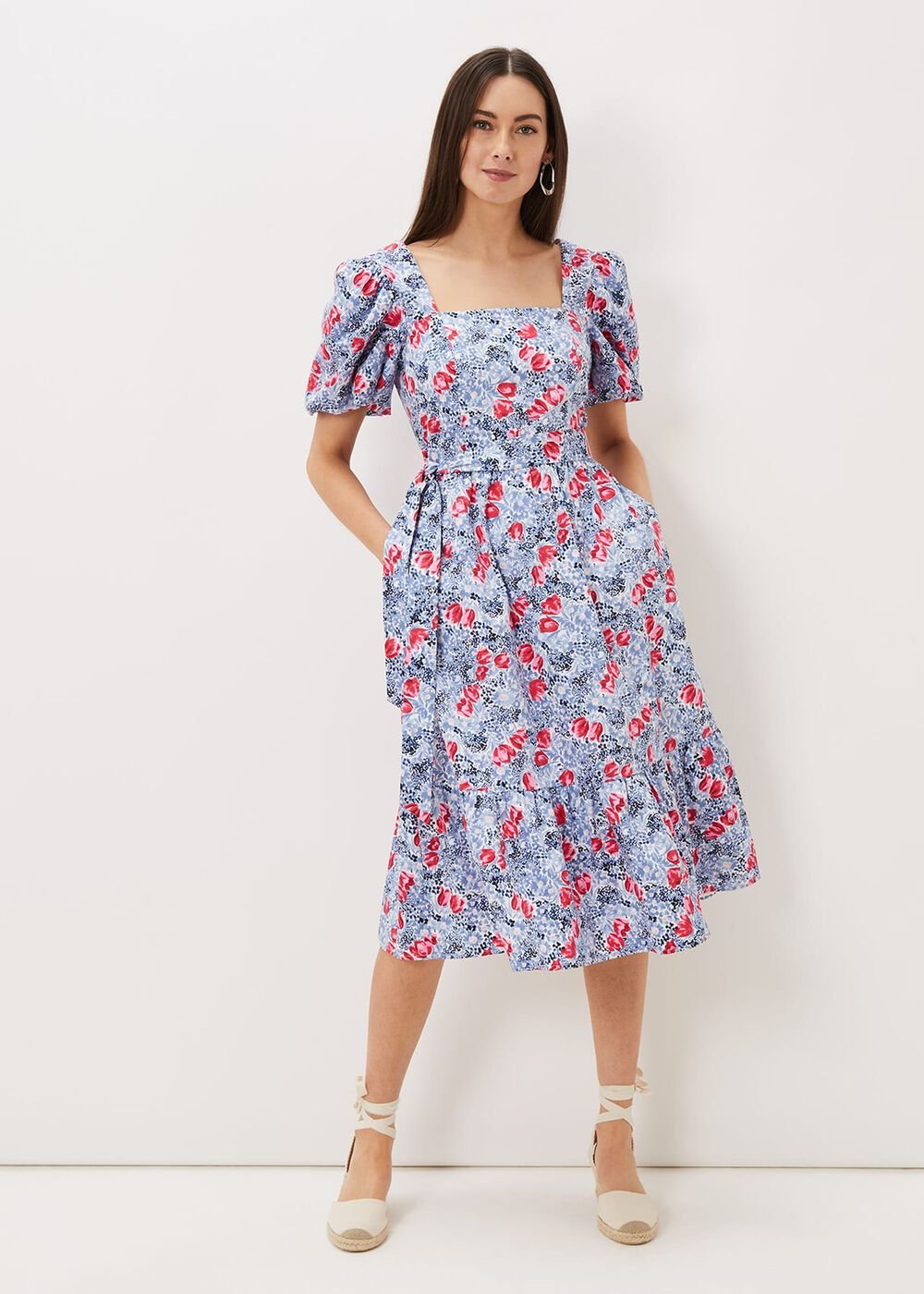 Abbiana Cotton Floral Midi Dress Multi-Coloured