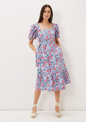 Abbiana Cotton Floral Midi Dress Multi-Coloured
