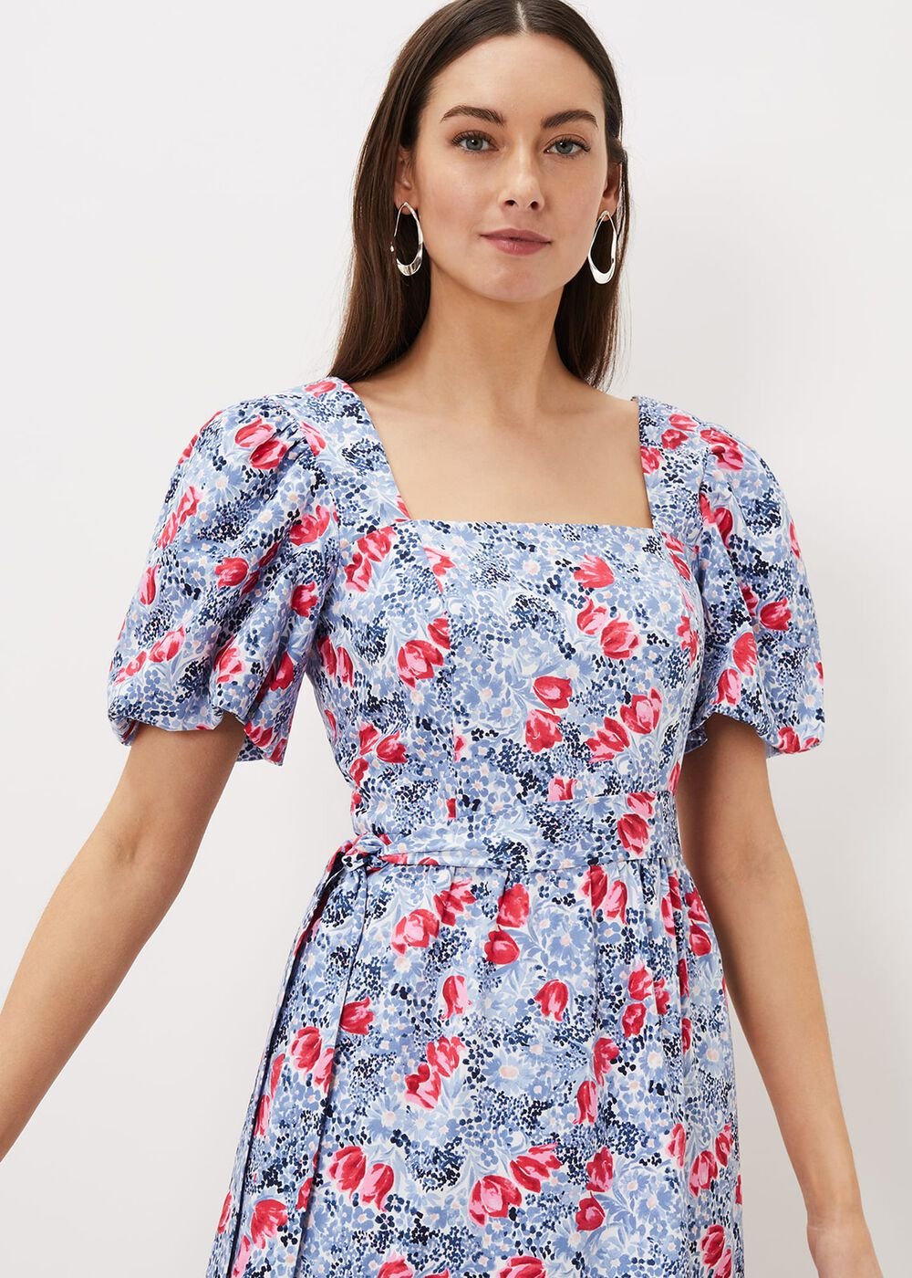 Abbiana Cotton Floral Midi Dress Multi-Coloured