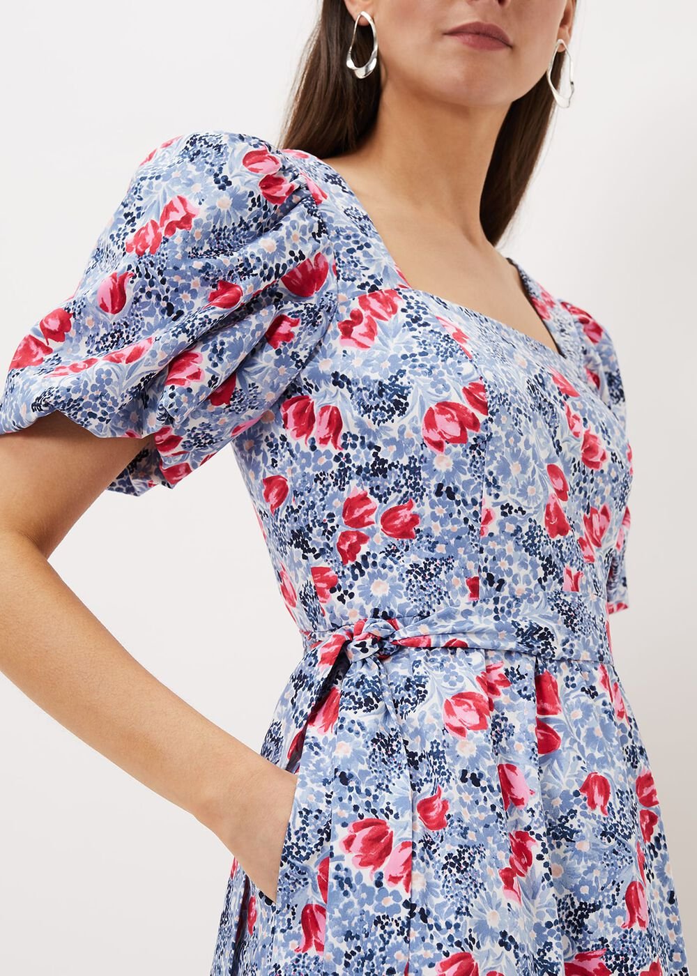 Abbiana Cotton Floral Midi Dress Multi-Coloured